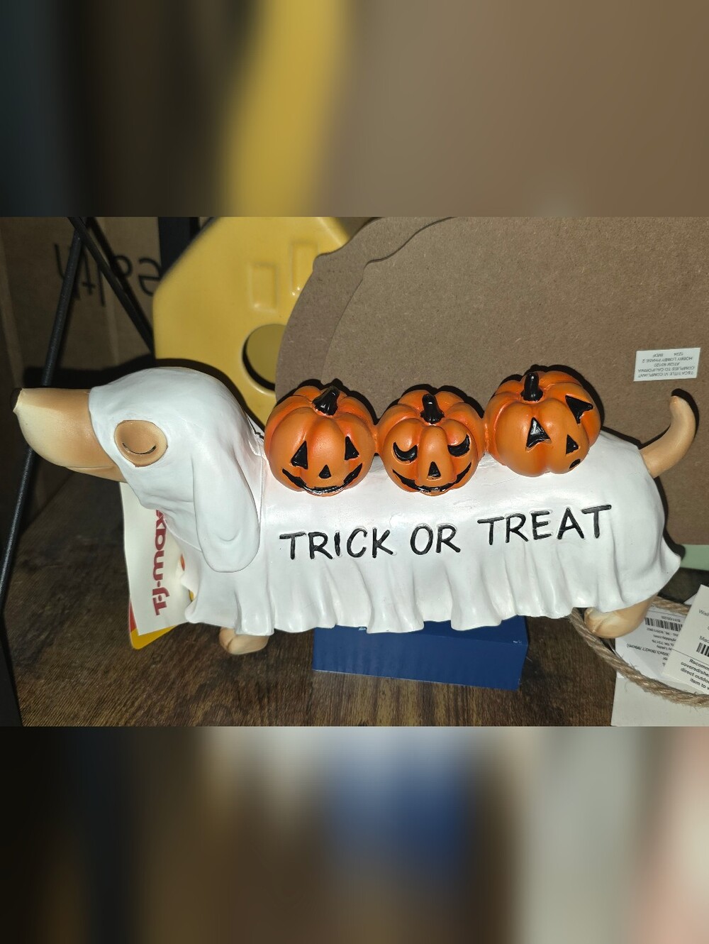 Halloween Ghost Dacshund with Pumpkin Row - Orange & White